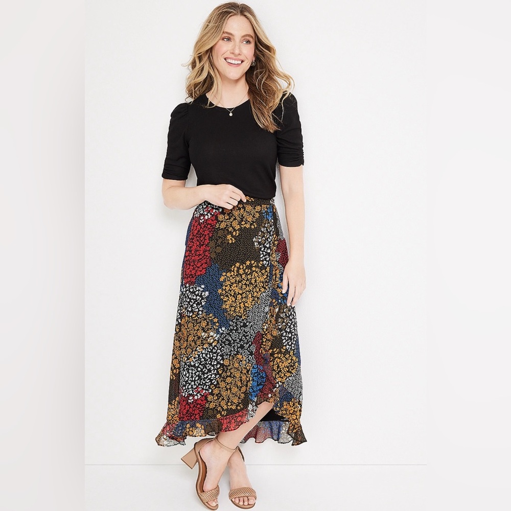Maurices Boho Floral Briar Faux Wrap Midi Skirt NWT Spring Fall Bohemian - Picture 3 of 9